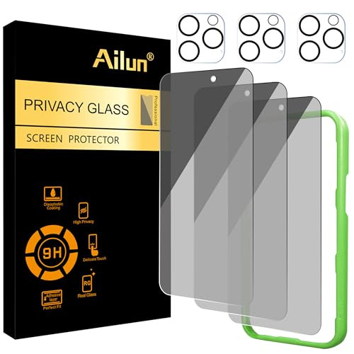 Ailun 3Pack Privacy Screen Protector for iPhone 16 Pro [6.3 inch]+3Pack Camera Lens Protector,Dynamic Island Compatible,Anti Spy Tempered Glass[9H Ha