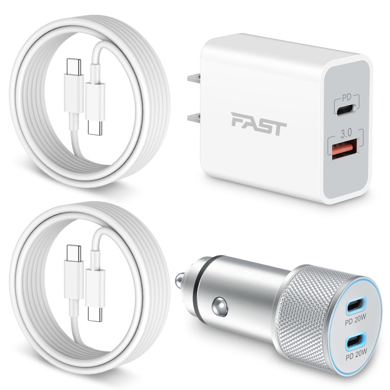 iPhone 17/17 Pro Max Car Charger Fast Charging, 40W USB C Car Charger Cigarette Lighter + 20W USB C Charger Block + 2x6FT Cable for iPhone 17/17 Pro/