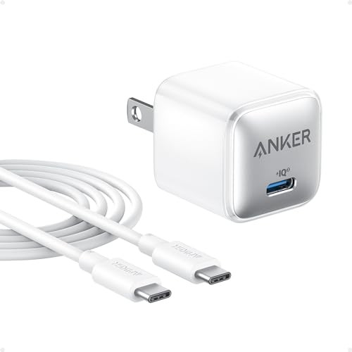Anker USB C Charger Block, 20W PIQ 3.0 Compact Fast Charging for iPhone 16/15 and More Series, Galaxy, Pixel 4/3, iPad (White, 1 Pack&1 Cable)