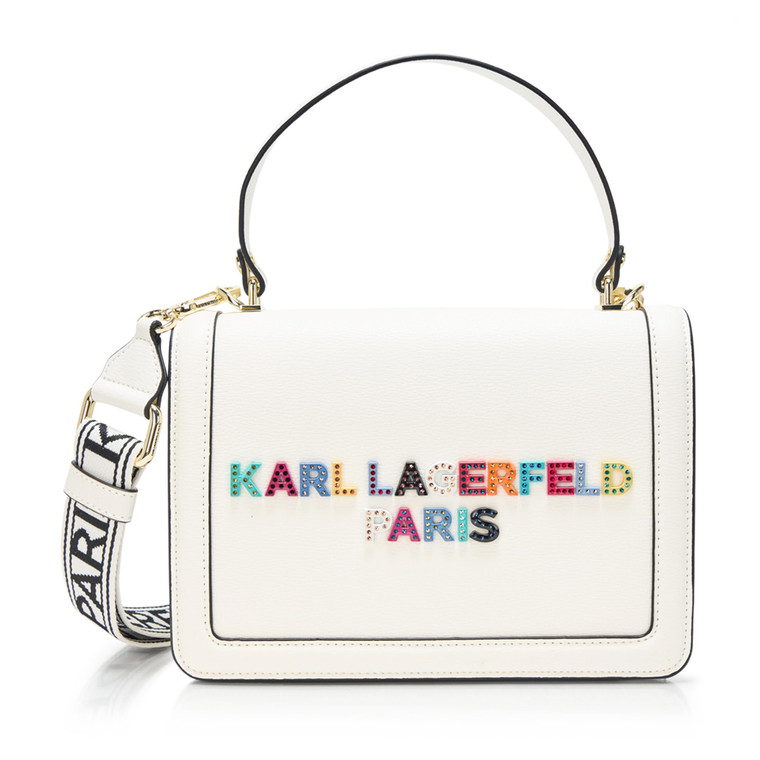 KARL LAGERFELD Women's Simone Logo Satchel Crossbdoy, White, One Size