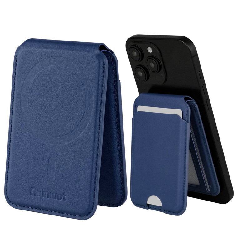 Rumwot for MagSafe Phone Wallet, Genuine Leather Magnetic Card Holder for iPhone, Magsafe Phone Wallet with Adjustable Bracket, 3 Card Holders, Compa