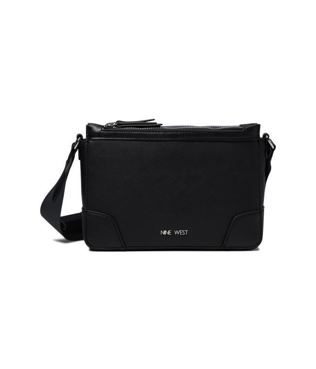 Nine West, Womens, Ellis Double Zip Crossbody, Black, Medium