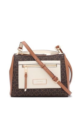 Calvin Klein Hadley Triple Compartment Crossbody, Brown/Khaki/Caramel/White, One Size