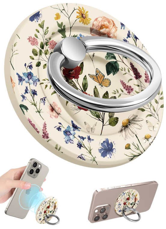 Toycamp Magnetic Phone Grip - Compatible with MagSafe Phone Grip Ring Stand for iPhone 16 Pro Max/16 Pro/16/15/14/13/12 Series Vintage Flowers Cute P