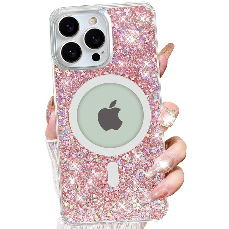 Changjia Magnetic Glitter Case for iPhone 16 Pro Max,[Compatible with Magsafe] Cute Bling Sparkly Shiny Soft TPU Bumper Shockproof Drop Protection Ph