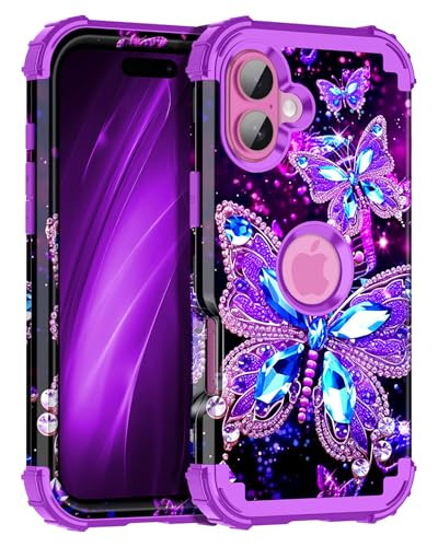 Miqala for iPhone 16 Plus Case,Glow in The Dark Three Layer Heavy Duty Shockproof Protection Hard Plastic Bumper+Soft Silicone Case for Apple iPhone