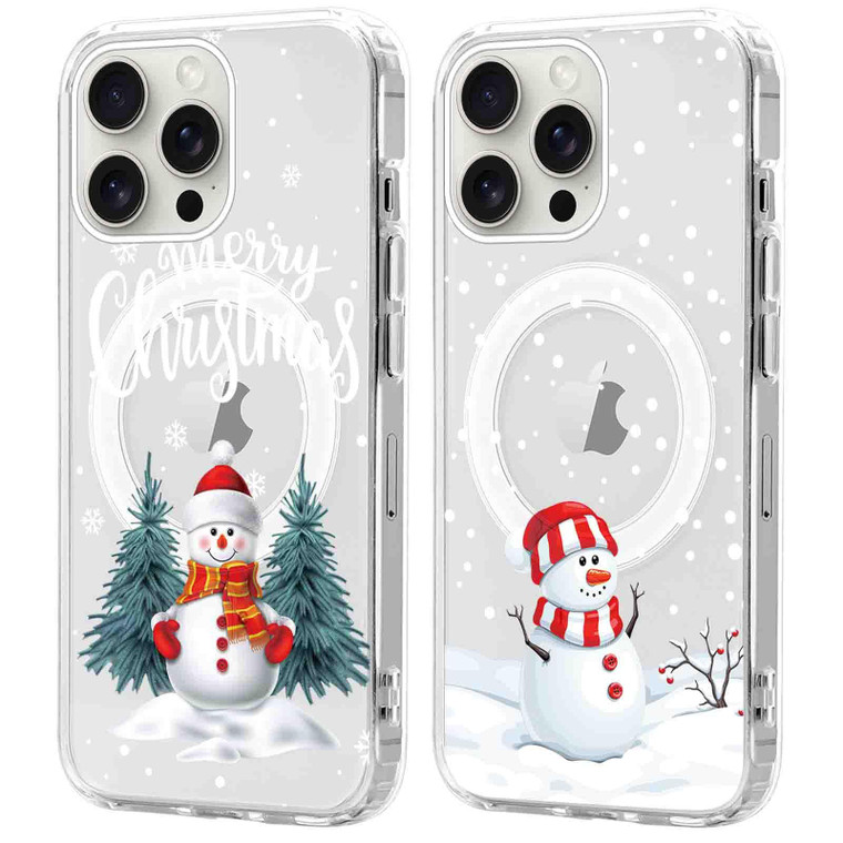 Yomjew 2 Pack Christmas Clear Magnetic Phone Case for iPhone 16 Pro Max 6.9", Compatible with Magsafe, Cute Cover with Red Xmas Snowman Snowflake Pat