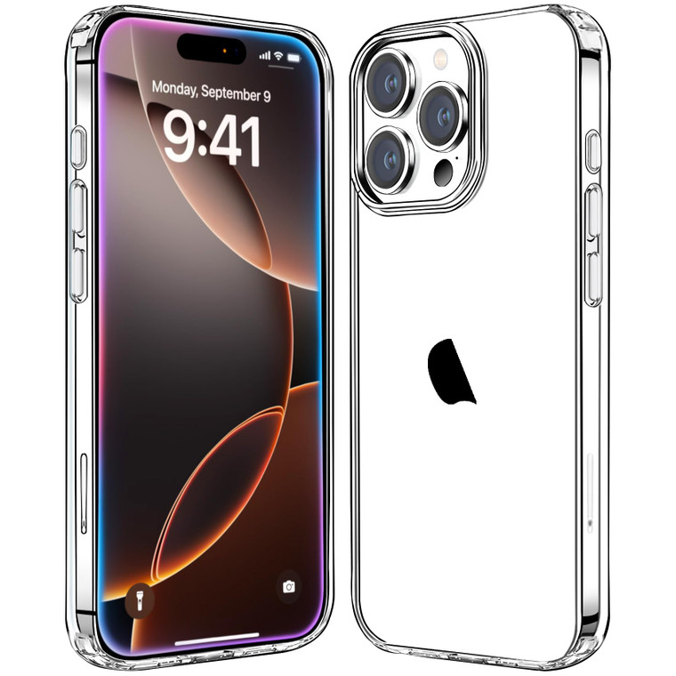 JJGoo Compatiable with iPhone 16 Pro Max Case Clear, Transparent Shockproof Phone Case, Anti-Scratch Hard PC Back Protective Cover Bumper Phone Case