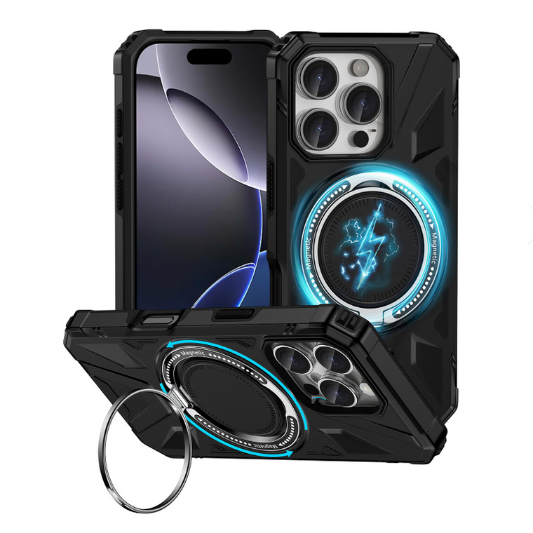 Magnetic for iPhone 16 Pro Case with 360° Ring Stand,Compatible with MagSafe, Rotatable Swivel Ring Holder Kickstand Cover Case,Military-Grade Protec