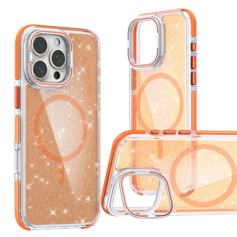 CCSmall Bling Sparkle Cute Clear Case for Apple iPhone 16 Pro  Crystal Anti-Yellowing, Compatible for MagSafe with Camera Ring Stand for Girls Women