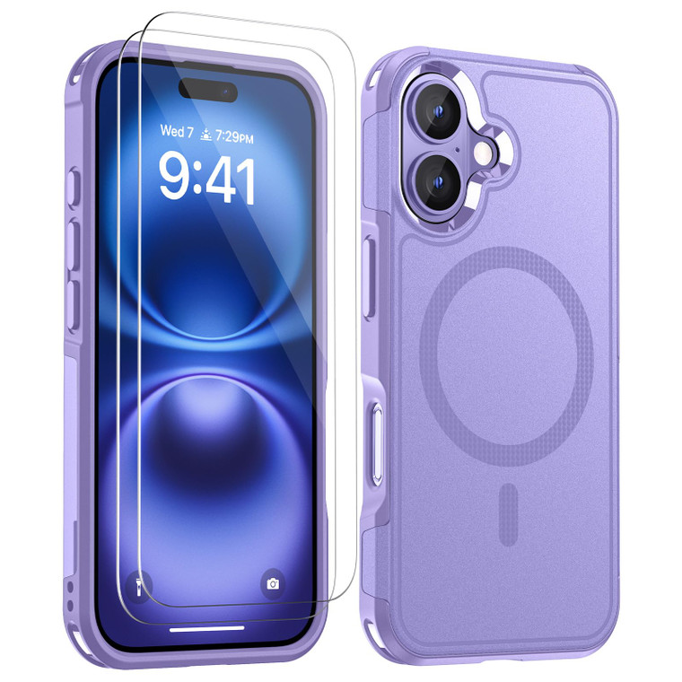 Lanhiem Magnetic for iPhone 16 Case, [2 Pack Tempered Glass Screen Protector][Compatible with MagSafe][10 FT Military Grade Shockproof] Heavy Duty To