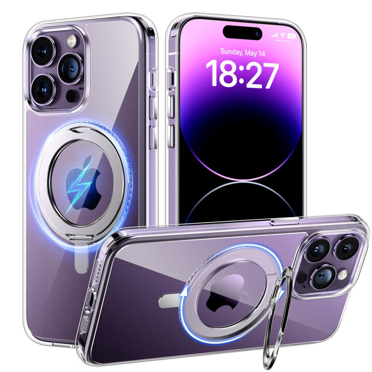 TAURI 360°Rotatable Magnetic Ring for iPhone 14 Pro Max Case, [Designed for Magsafe] with Stand & Ring Holder, Clear Phone Case for iPhone 14 Pro Max
