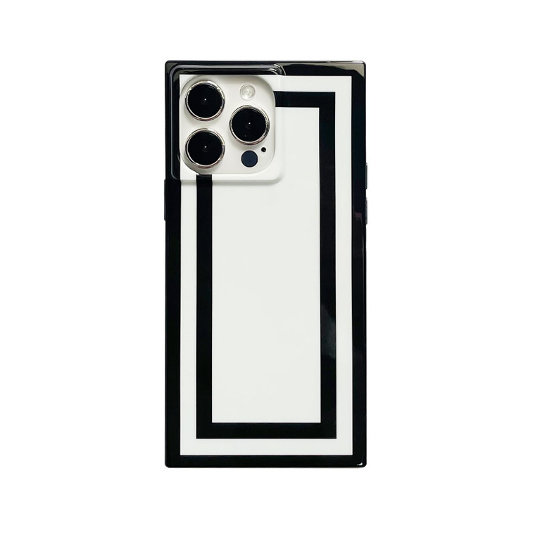 Reezaddin Rectangle Black White Lines Retro Phone Case for iPhone 16 Pro 6.3in,Luxury Minimal Designer Striped Cool Pattern Chic Trendy Rectangled Gl