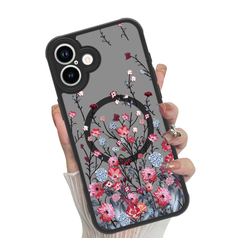 MOWIME Magnetic for iPhone 16 Plus case [Compatible with MagSafe] Cute Fashion Floral Translucent Matte Hard Back Shockproof Anti-Scratch Phone Case-