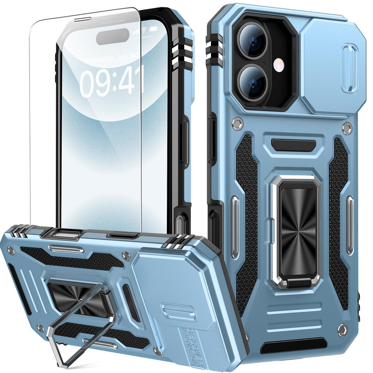 Goodon for iPhone 16 Plus Case with Sliding Camera Cover + Screen Protector - Magnetic Rotated Ring Kickstand - Military-Grade Shockproof Protective