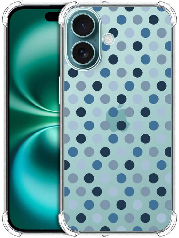 SuzaCase Clear Case for iPhone 16 Plus, iPhone 16 Plus Case with Stylish Polka Dots Blue Printed Durable Clear Shockproof Drop Protection Back Case/C