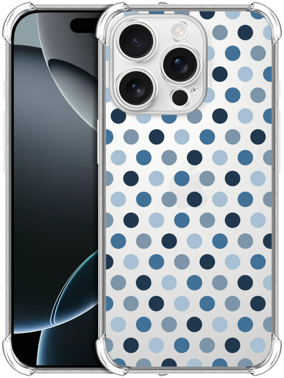SuzaCase Clear Case for iPhone 16 Pro, iPhone 16 Pro Case with Stylish Polka Dots Blue Printed Durable Clear Shockproof Drop Protection Phone Back Ca