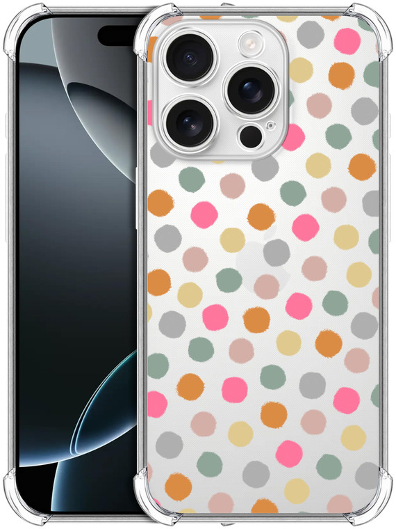 SuzaCase Clear Case for iPhone 16 Pro, iPhone 16 Pro Case with Stylish Polka Dots Watercolor Pattern Printed Durable Clear Shockproof Drop Protection