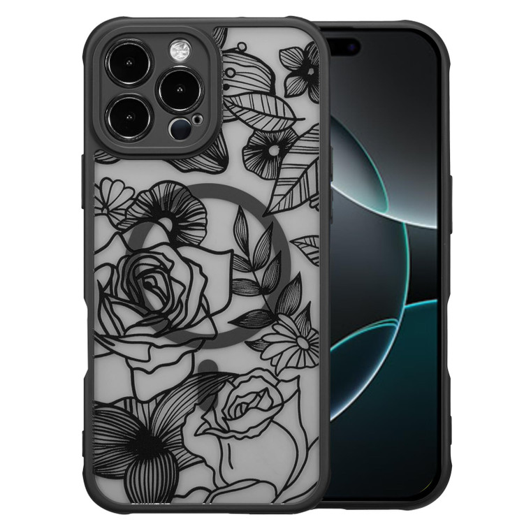 XIZYO Magnetic Case for iPhone 16 Pro Max Floral Rose Cute Phone Case [Compatible with Magsafe] for Women Girls Aesthetic Pattern Slim TPU Shockproof