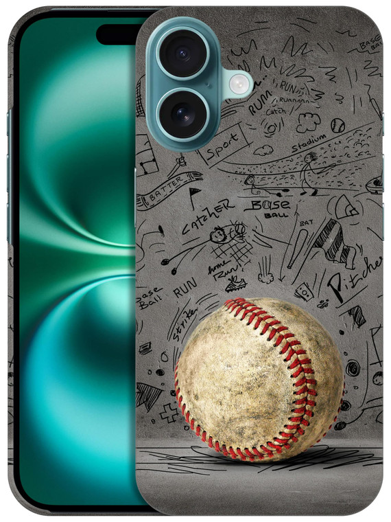 GlamCase for iPhone 16 Plus, iPhone 16 Plus Case - Baseball Wall Art Design Printed Slim & Sleek Cute Plastic Hard Protective Designer Back Case/Cove