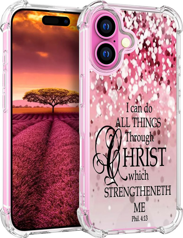 Topgraph Compatible with iPhone 16 Plus Case Cute Clear for Women,Cool Transparent Silicone Phone Cases Cover - Pink Christian Bible Verses
