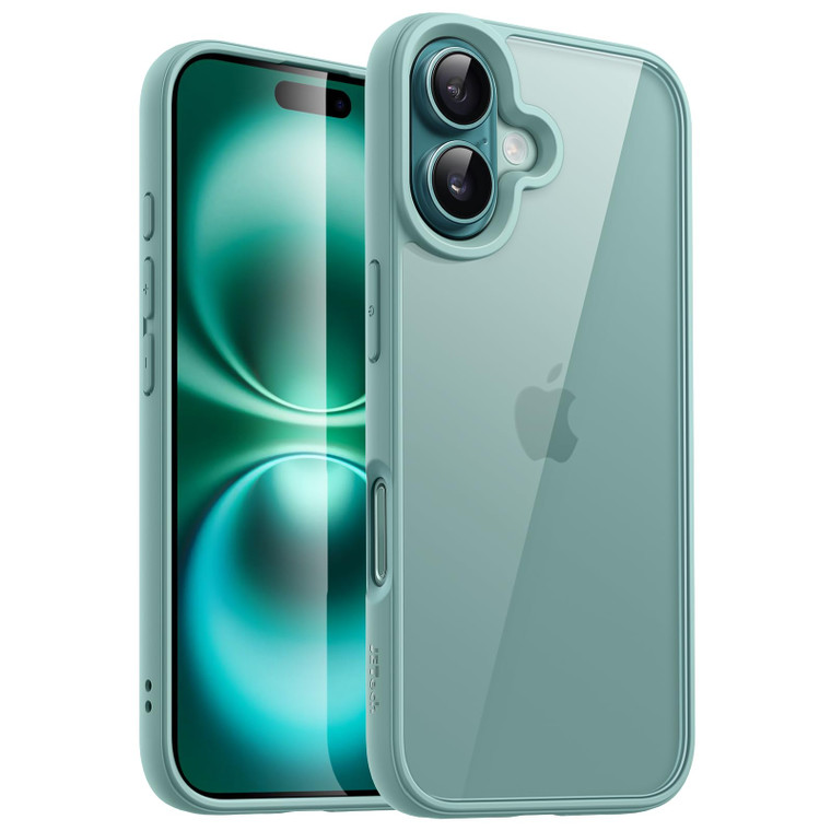 JETech Case for iPhone 16 6.1-Inch, Shockproof Phone Bumper Cover, Solid Color Matte TPU Frame, Anti-Scratch Clear Back (Teal)
