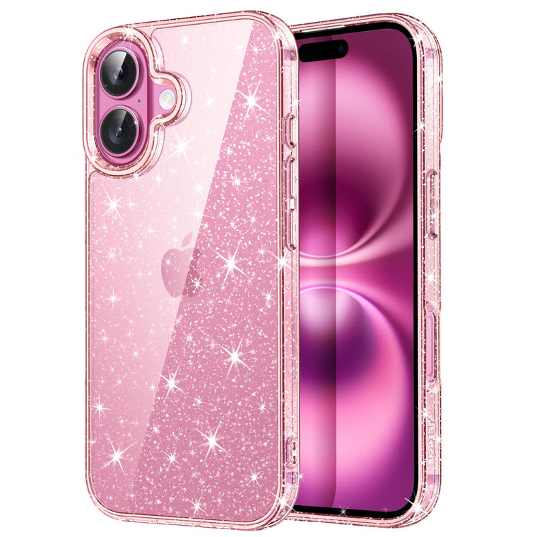 JETech Glitter Case for iPhone 16 6.1-Inch, Bling Sparkle Shockproof Phone Bumper Cover, Cute Sparkly for Women and Girls (Light Pink)