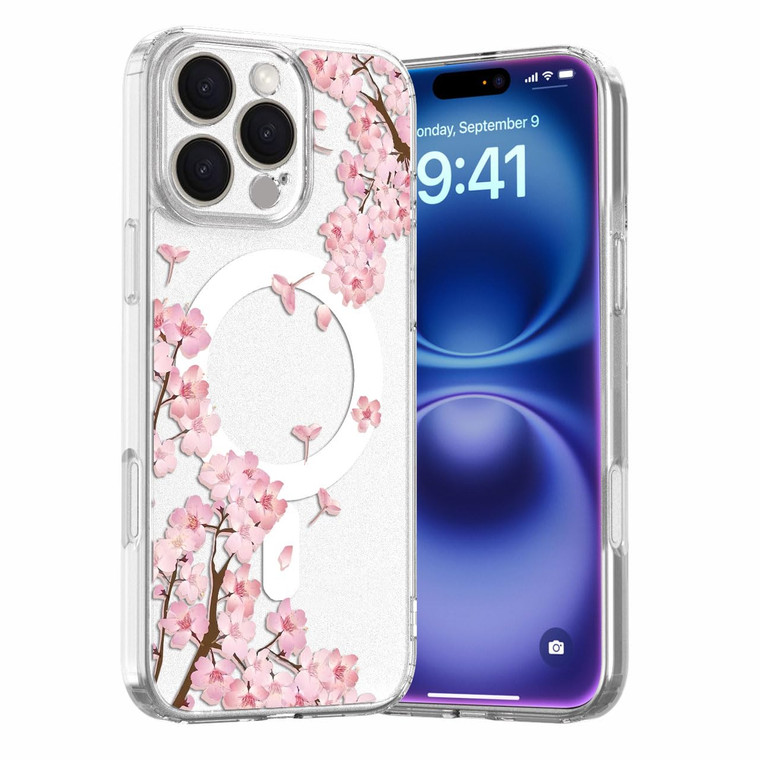 Akeivare for iPhone 16 Pro Max Magsafe Case, Floral Slim Shockproof Protective Cute Hard PC+TPU Bumper Flower Women Cover Magnetic case