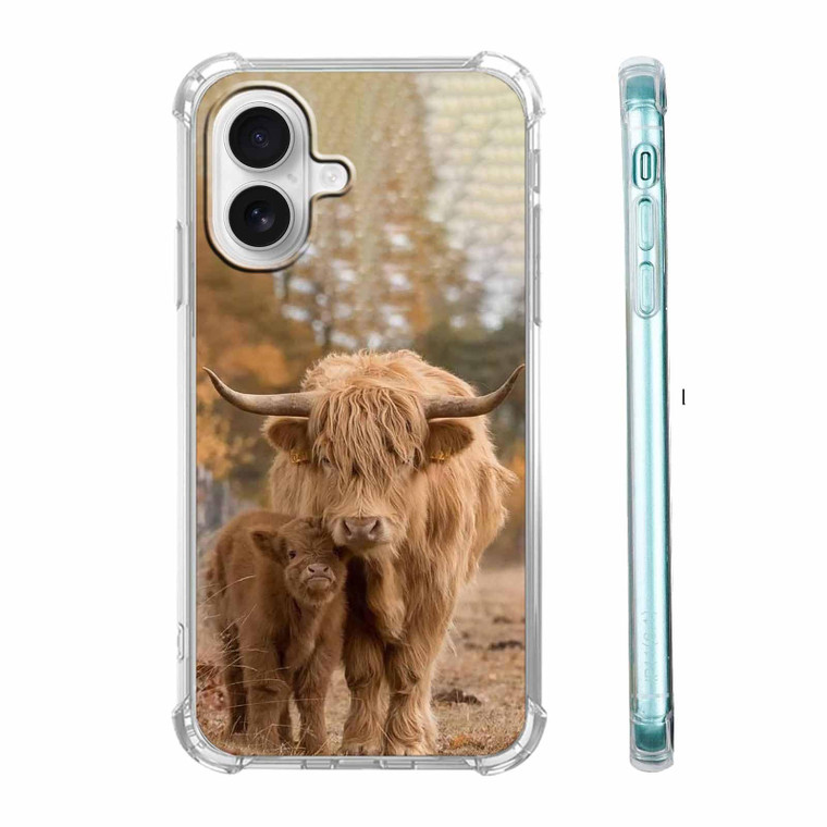 Tobelint Case for iPhone 16 Plus with Cow Design,Cute Highland Cattle Family Pattern for Men Women,Clear Slim Soft TPU Bumper Case,6.7(Cow,16plus)