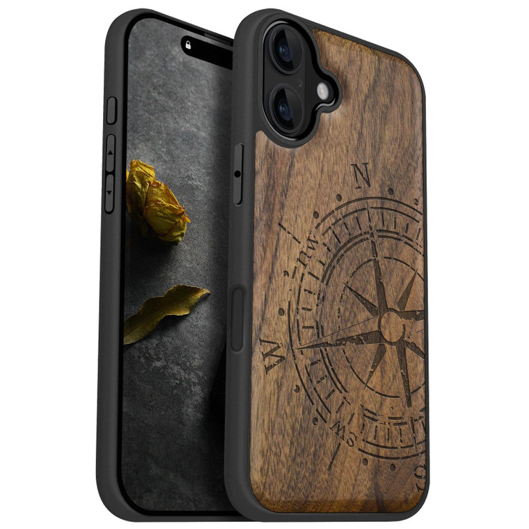 Carveit Magnetic Wooden Case for iPhone 16 Plus Case, Wood Artisan Engraved & Black Soft TPU Shockproof Cover, Compatible with MagSafe Wireless Charg