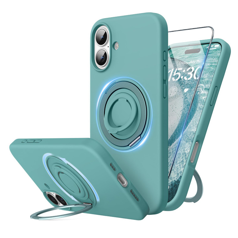 SURPHY 360° Magnetic Stand for iPhone 16 Case with Finger Ring, Compatible with MagSafe, with Screen Protector, Ring Stand and Finger Phone Case for