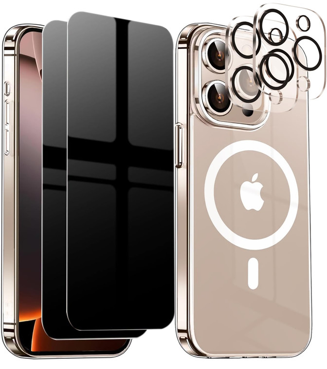 Privacy Case for iPhone 16 Pro Max,Clear Magnetic Phone Case with 2X Screen Protector & Camera Cover [20FT Military Protection] Compatible with MagSa