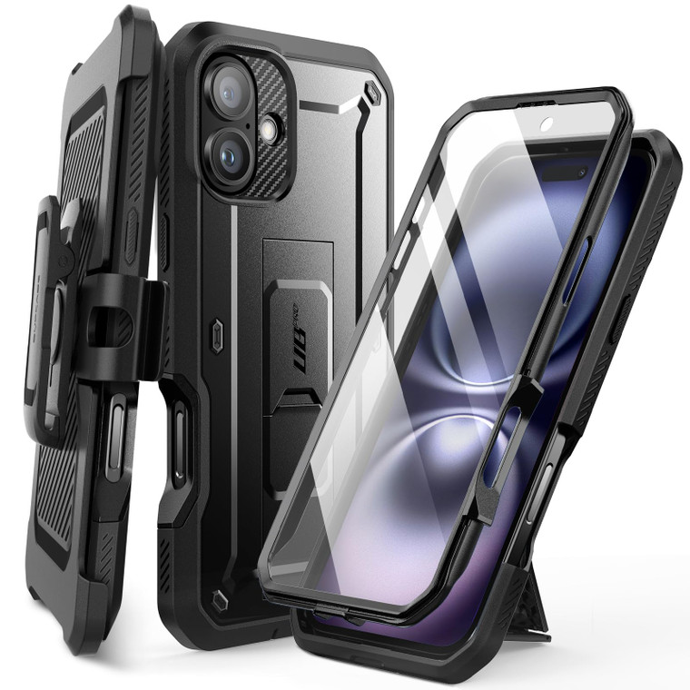 SUPCASE for iPhone 16 Case with Screen Protector (Unicorn Beetle Pro), [Built-in Stand & Belt-Clip] [Military-Grade Protection] Full Body Heavy Duty