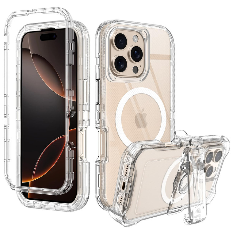 I-HONVA for iPhone 16 Pro Case Clear [Non Yellowing] [Compatible with MagSafe] Shockproof 3-Layer Full Body Protection Rugged Heavy Duty Cover Case f