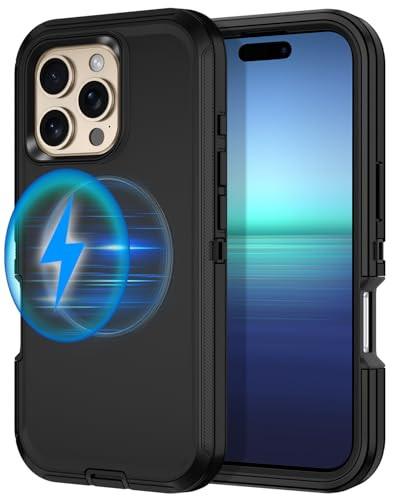 I-HONVA for iPhone 16 Pro Max Case [Compatible with MagSafe] Shockproof 3-Layer Full Body Protection [Without Screen Protector] Rugged Heavy Duty Cov