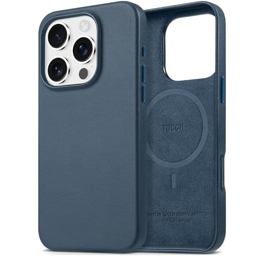 TUCCH PU Leather Case for iPhone 16 Pro (6.3") 2024, Magnetic Slim Case [Wireless Charging] Shockproof Anti-Slip Protective Phone Cover [Anti-Fingerp
