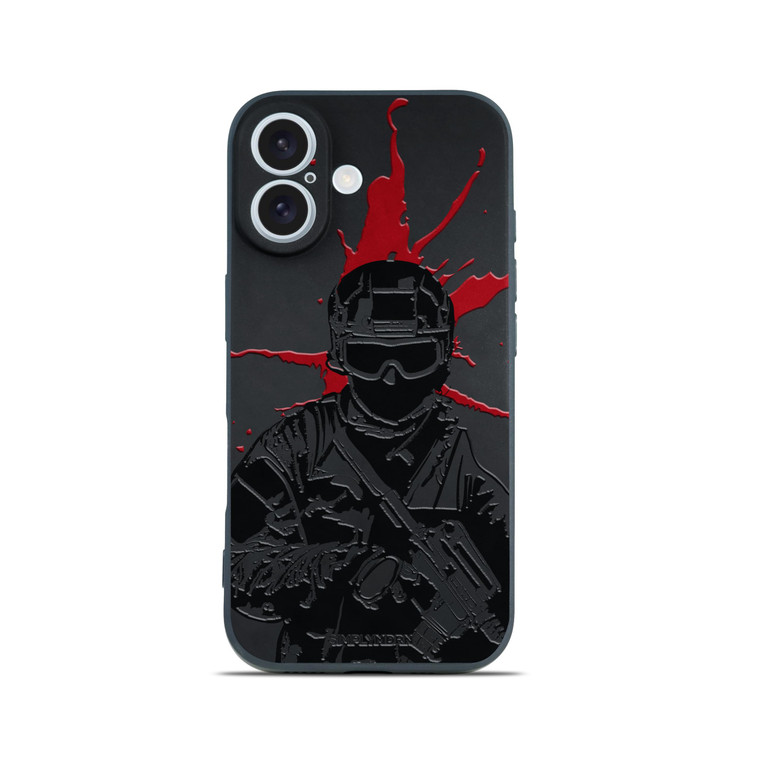 SIMPLYMDRN Slim for iPhone 16 Case - Warrior Design - Cool Case for Men - Fighter Soldier Case - Slim and Flexible (Armed Black)