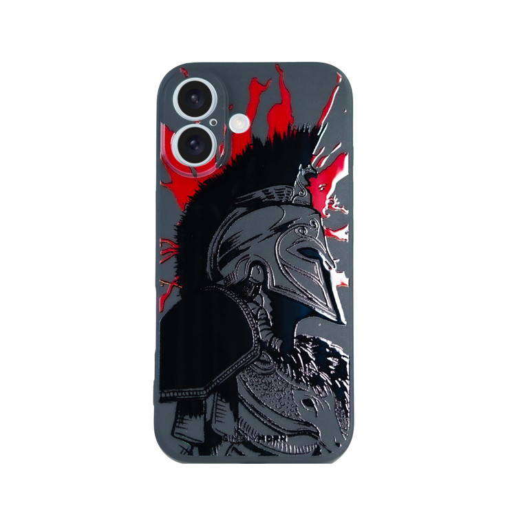 SIMPLYMDRN Slim for iPhone 16 Case - Warrior Design - Cool Case for Men - Fighter Assassin Case - Slim and Flexible (Sp4rtan Black)