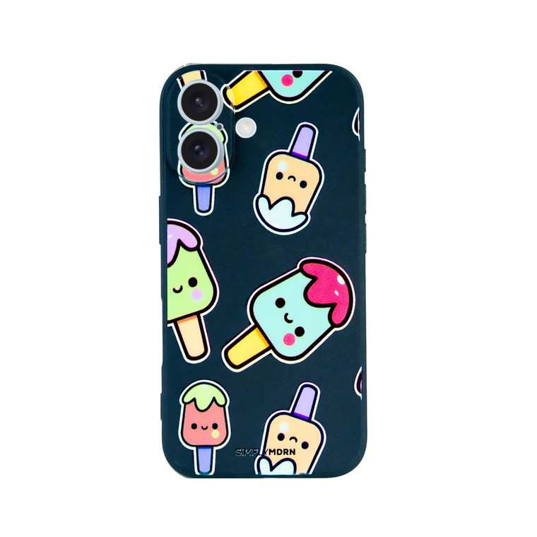 SIMPLYMDRN Slim for iPhone 16 Case - Cute Girly Cover - Stylish Case for Women - Ice Cream Design - Cute Case for Girls (Chill Pops Black)