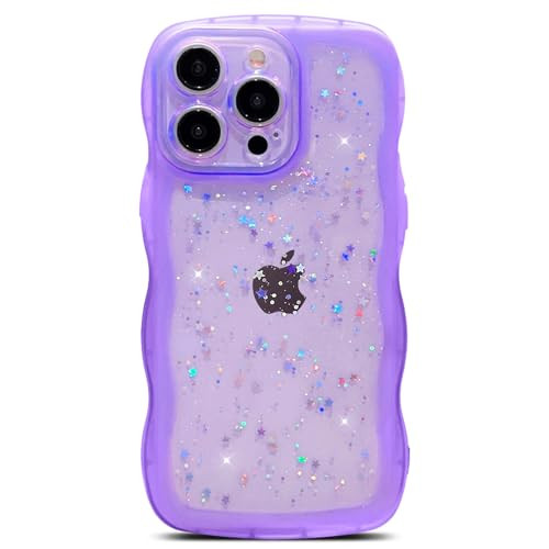 LYQZDT for iPhone 16 Pro Max Case 6.9", Cute Kawaii Curly Wavy Bling Glitter Star Shiny Sparkle Clear Transparent Camera Lens Protection Soft Shockpr