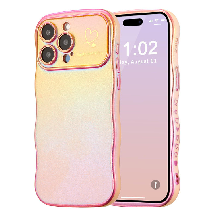 ZTOFERA for iPhone 15 Pro Case 6.1",Cute Curly Wave Frame Case with Love Heart Pattern,Iridescent Plating Edge with Full Camera Protection Shockproof