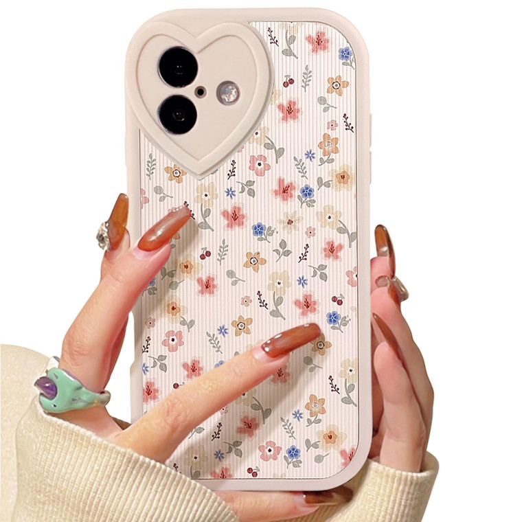 Lovmooful Compatible for iPhone 16 Case Cute Flower Floral Leaf with Love Lens Bumper Protector for Girls Women Soft TPU Shockproof Protective Girly