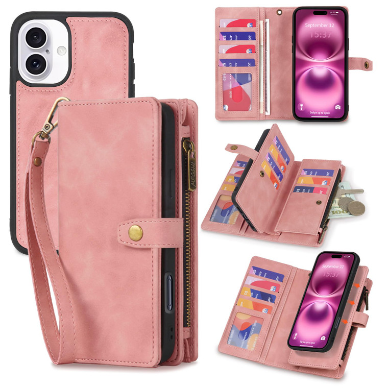 TwoHead Wallet Case Compatible with iPhone 16 Plus,Detachable Magnetic Phone Case,PU Leather All-Round Protective Case Wallet with Card Holder/Change