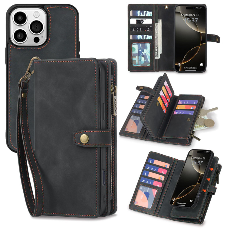 TwoHead Wallet Case Compatible with iPhone 16 Pro,Detachable Magnetic Phone Case,PU Leather All-Round Protective Case Wallet with Card Holder/Change