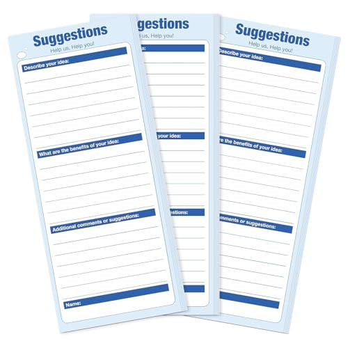 KYODOLED 250-Sheet Suggestion Cards for Suggestion Drop Box, 3.15 x 8.5 Blank Suggestion Form for Customer Feedback, Comment, Improvement for Small