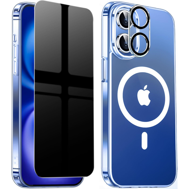QiiStar Privacy Case for iPhone 16 Plus 6.7,Clear Magnetic iPhone 16+ Phone Case with Screen Protector & Camera Cover Shockproof TPU Bumper Hard PC