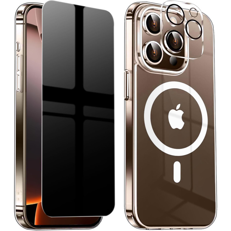 QiiStar Privacy Case for iPhone 16 Pro,Clear Magnetic iPhone 16 Pro Phone Case with Privacy Screen Protector & Camera Cover Shockproof TPU Bumper Har