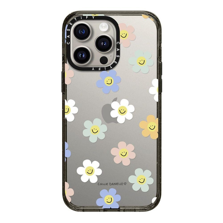CASETiFY Impact iPhone 15 Pro Max Case [4X Military Grade Drop Tested / 8.2ft Drop Protection] - Happy Daisies - Clear Black
