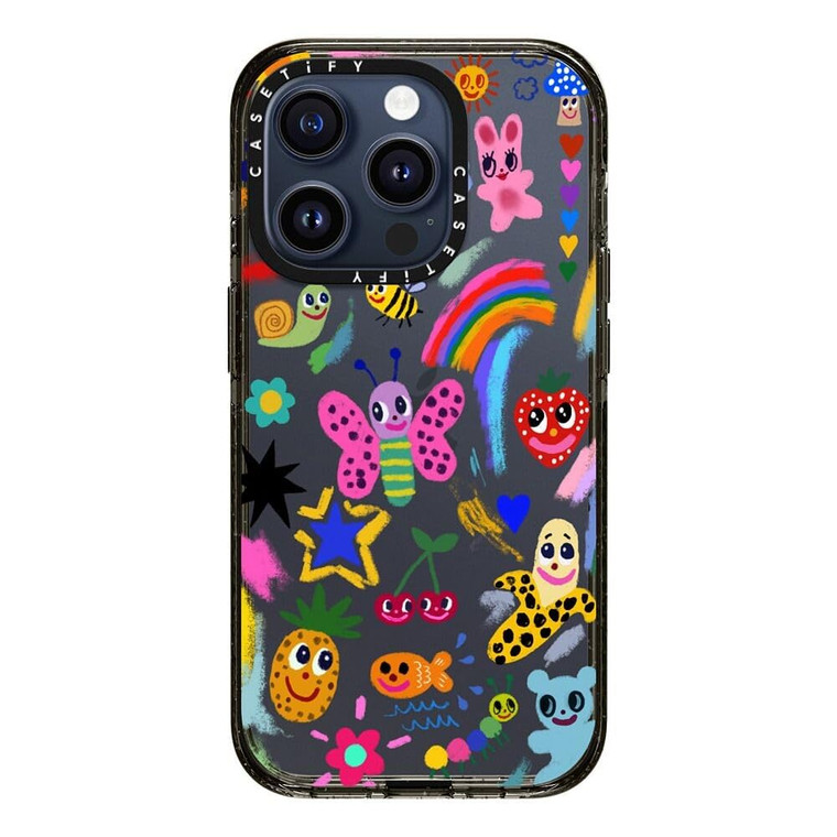 CASETiFY Impact Case for iPhone 15 Pro [4X Military Grade Drop Tested / 8.2ft Drop Protection] - Cute Prints - Good Vibes - Clear Black