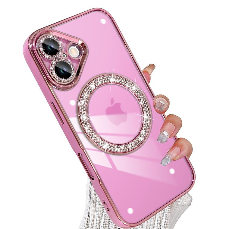 tharlet Magnetic for iPhone 16 Case (6.1"), Glitter Luxury Plating Bling Clear Hard Back Frame, Full Camera Lens Protection with a Privacy Screen Pro